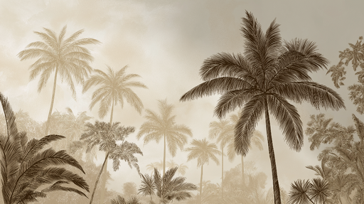 Papier peint palmiers Une jungle de palmiers en nuances de beige et marron