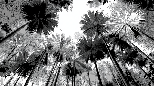 Papier peint palmiers Vue artistique en noir et blanc de grands palmiers