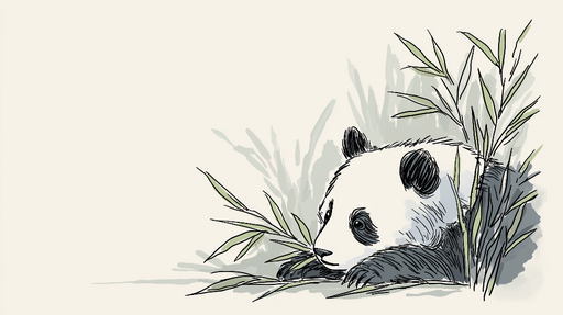 Papier peint panda Illustration délicate d'un panda se reposant parmi des feuilles de bambou