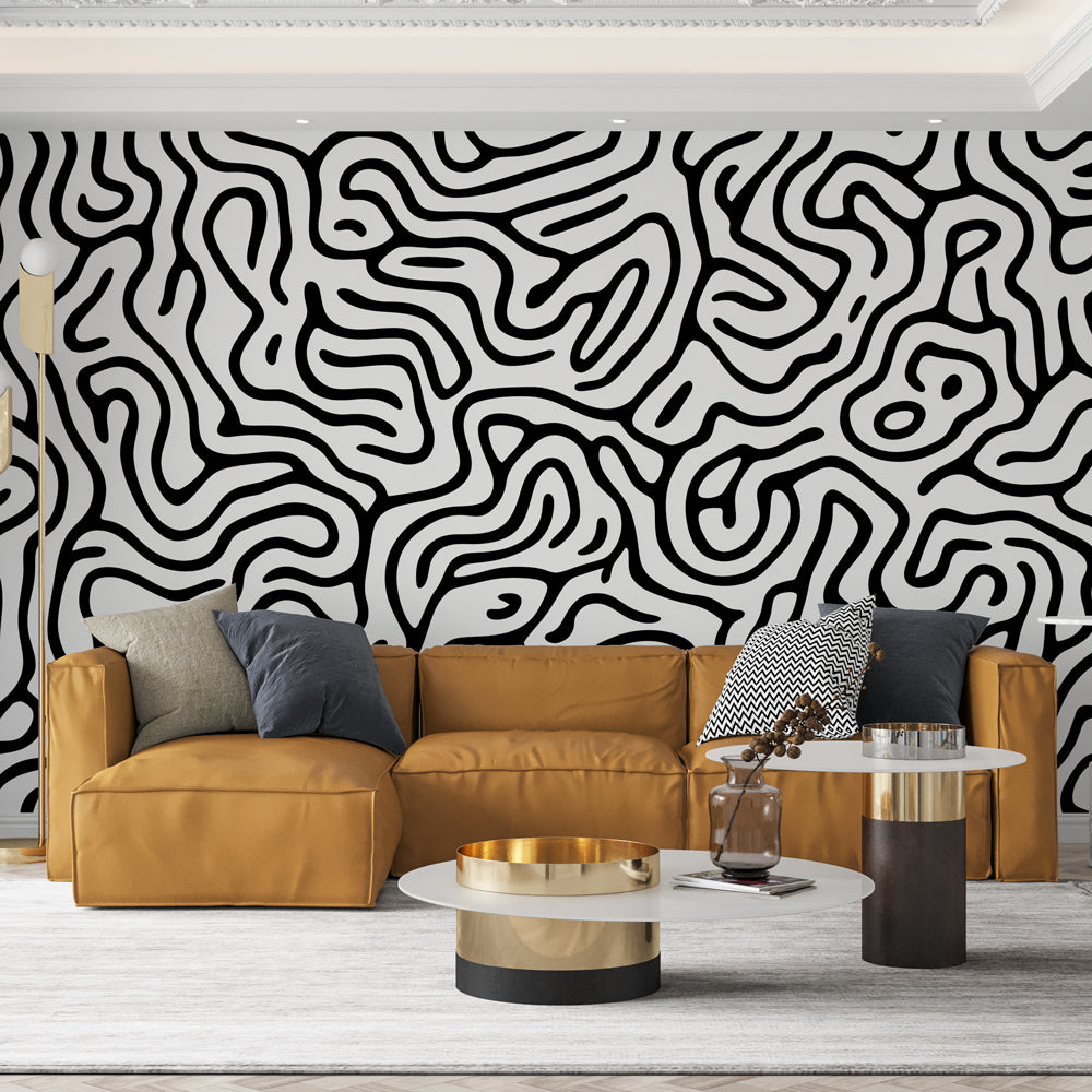 Papier Peint Géométrique Métallisé Holden - Motif Labyrinthe Noir Argent - Rouleau 10,05m X 0,53m - Neuf UK