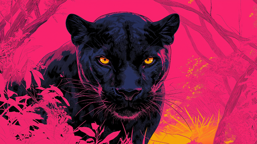 Papier peint panthere En rose et jaune