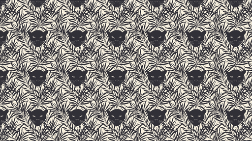 Papier peint panthère et feuillage Têtes de panthère graphiques entourées de feuillage luxuriant