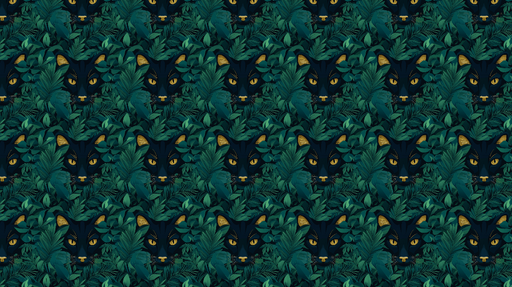 Papier peint panthère noire Têtes de panthères cachées parmi les feuilles luxuriantes