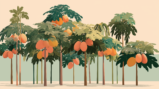 Papier peint papaye Forêt tropicale de papayes aux couleurs chaudes