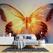 Papier peint mural avec papillon aux ailes orange et transparentes pour chambre moderne