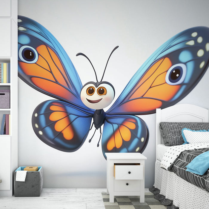 Papier peint papillon animé coloré pour chambre enfant, décoration murale ludique et colorée.