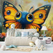 Papier peint coloré avec papillon aux ailes vives pour chambre d'enfant joyeuse.