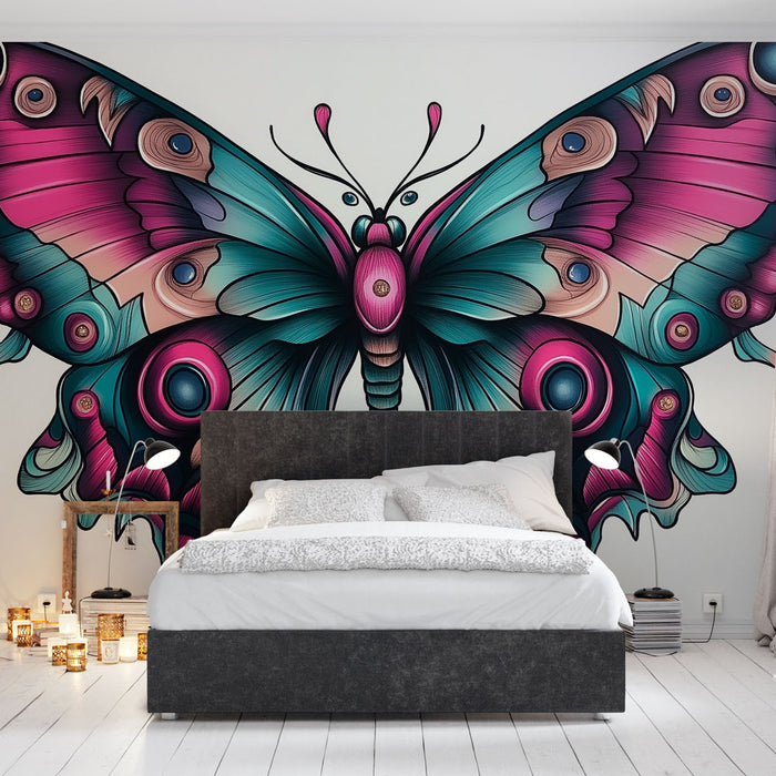 Papier peint papillon coloré avec motif graphique vibrant pour chambre moderne