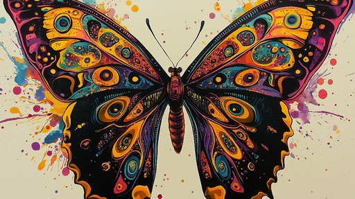 Papier peint papillon coloré Papillon stylisé avec des motifs vibrants et éclaboussures de couleur
