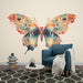 Papier peint design artistique avec papillon coloré et motifs abstraits pour salon moderne