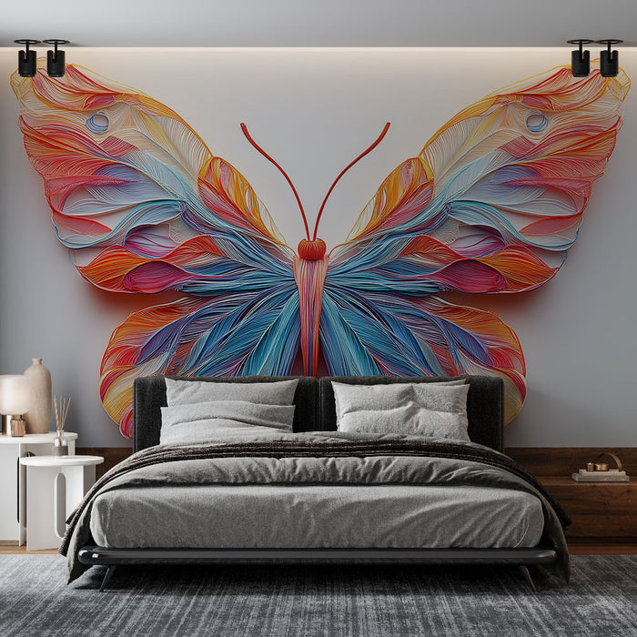 Papier peint design coloré avec papillon en relief pour chambre moderne