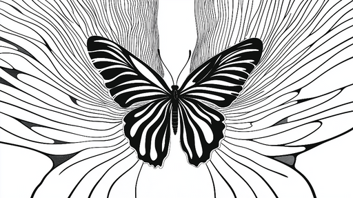 Papier peint papillon Design moderne en noir et blanc avec des lignes fluides