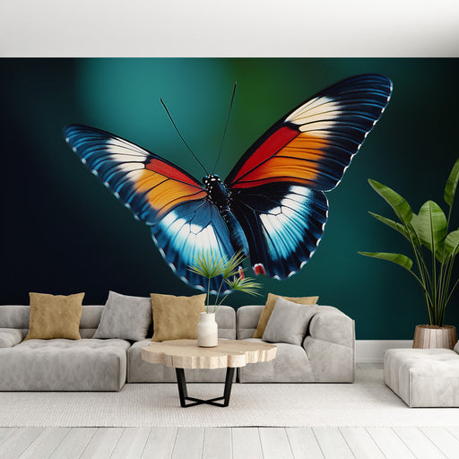 Papier peint papillon éblouissant avec motif de papillon aux couleurs vives pour salon moderne.