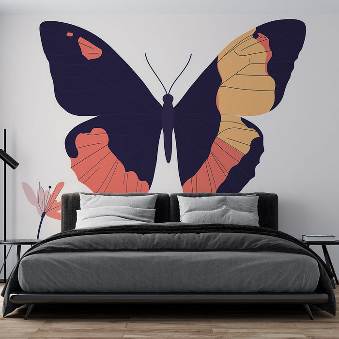 Papier peint élégant avec motif de papillon stylisé aux couleurs vives pour chambre moderne
