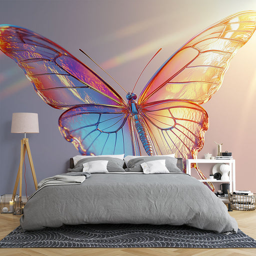 Papier peint papillon en verre coloré avec reflets irisés pour chambre moderne