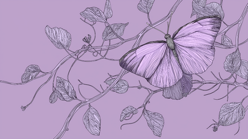 Papier peint papillon et feuilles Motifs de papillon lilas sur fond violet