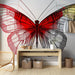 Papier peint artistique avec illustration de papillon aux ailes rouges et jaunes pour décoration murale moderne.
