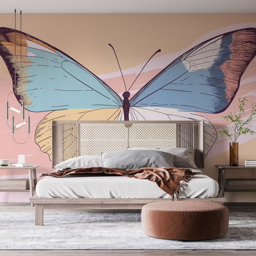 Papier peint artistique avec illustration de papillon coloré pour chambre moderne