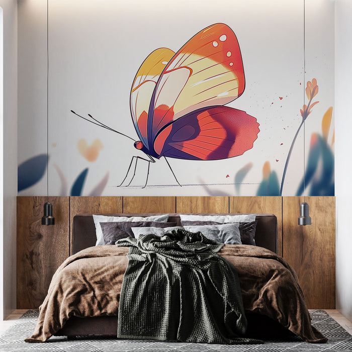 Papier peint illustration colorée de papillon délicat pour chambre moderne