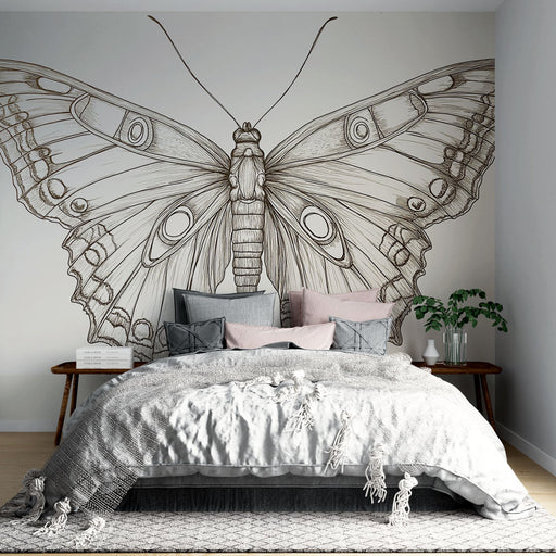 Papier peint mural avec illustration délicate de papillon stylisé pour chambre moderne