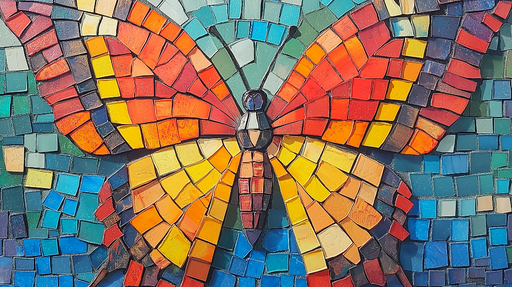Papier peint papillon Mosaïque colorée représentant un papillon vibrant