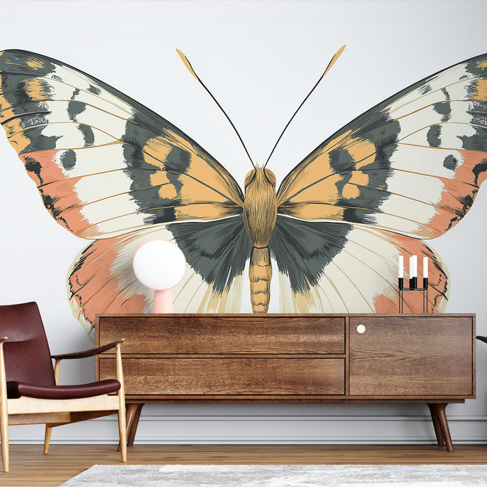 Papier peint papillon avec motif délicat et couleurs apaisantes pour décoration murale élégante.