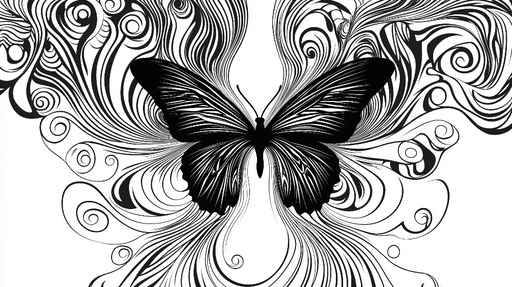 Papier peint papillon Motif stylisé de papillon noir entouré de motifs fluides