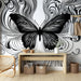 Papier peint papillon noir avec motifs fluides pour décoration murale moderne
