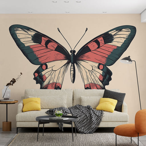 Papier peint vintage avec motif de papillon coloré sur fond clair pour salon moderne