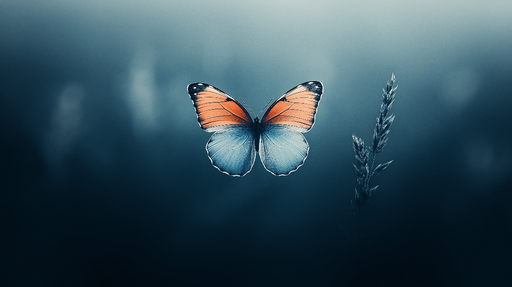 Papier peint papillon Papillon aux ailes orange et bleu sur fond ombragé