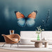 Papier peint papillon avec ailes orange et bleu sur fond ombragé pour salon moderne
