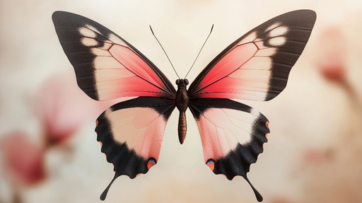 Papier peint papillon Papillon aux ailes roses et noires sur fond doux