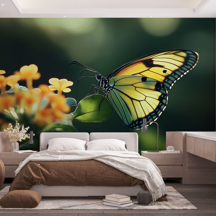Papier peint papillon aux couleurs vives sur fond naturel pour chambre moderne