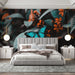 Papier peint papillon bleu vif sur fond floral dynamique pour chambre moderne
