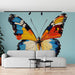 Papier peint papillon coloré sur fond bleu apaisant pour salon moderne