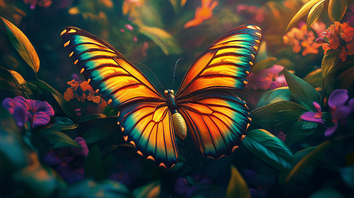 Papier peint papillon Papillon éclatant sur fond floral luxuriant