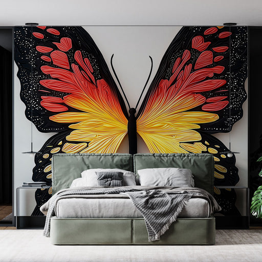 Papier peint design original avec papillon stylisé en couleurs vives pour chambre moderne