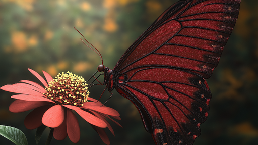 Papier peint papillon rouge Papillon majestueux sur une fleur éclatante