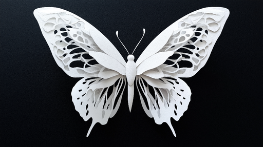 Papier peint papillon stylisé Motif en papier découpé blanc sur fond noir