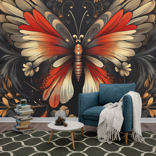 Papier peint papillon éclatant aux couleurs chaudes pour salon moderne et élégant