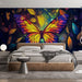 Papier peint papillon coloré avec feuillage vibrant pour chambre moderne