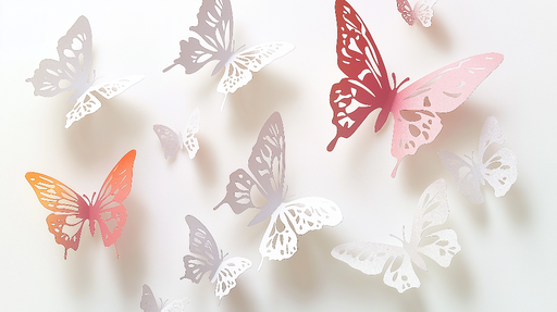 Papier peint papillons Élégants papillons découpe en relief sur fond blanc