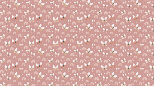 Papier peint papillons et arc-en-ciel Motifs de papillons et d'arcs-en-ciel sur fond rose