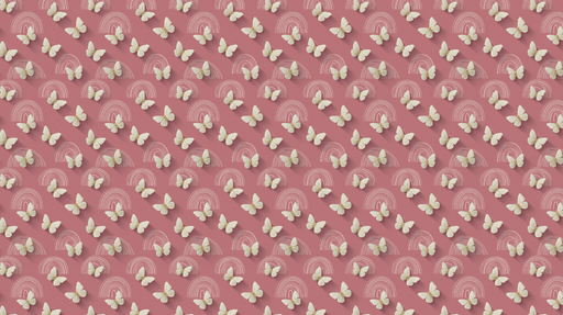 Papier peint papillons et arcs-en-ciel Motif doux de papillons sur fond rose avec des arcs-en-ciel