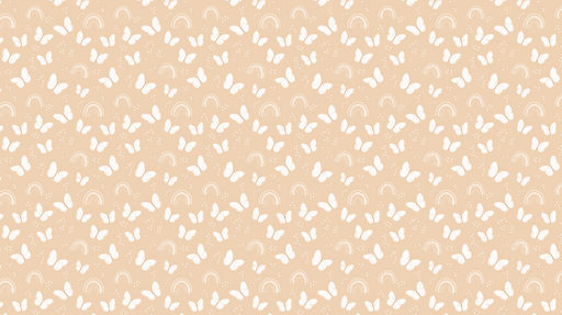 Papier peint papillons et arcs-en-ciel Motif ludique de papillons blancs sur fond beige