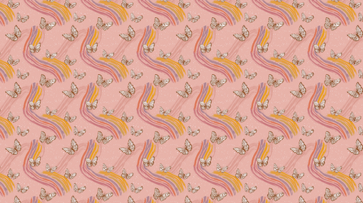 Papier peint papillons et vagues colorées Papillons et des traits multicolores sur fond rose