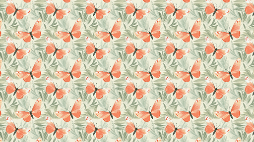 Papier peint papillons Motif orné de papillons orange sur fond botanique