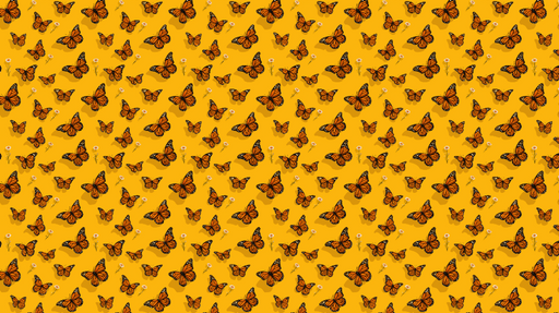 Papier peint papillons Motifs colorés de papillons orangés sur fond jaune