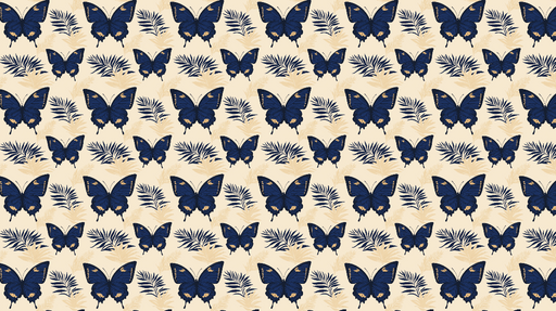 Papier peint papillons Motifs de papillons bleus et feuillage délicat sur fond crème
