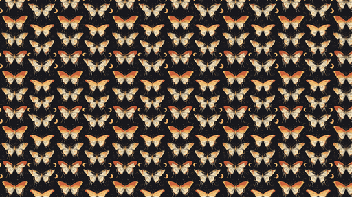 Papier peint papillons Motifs de papillons sur fond noir avec des croissants de lune